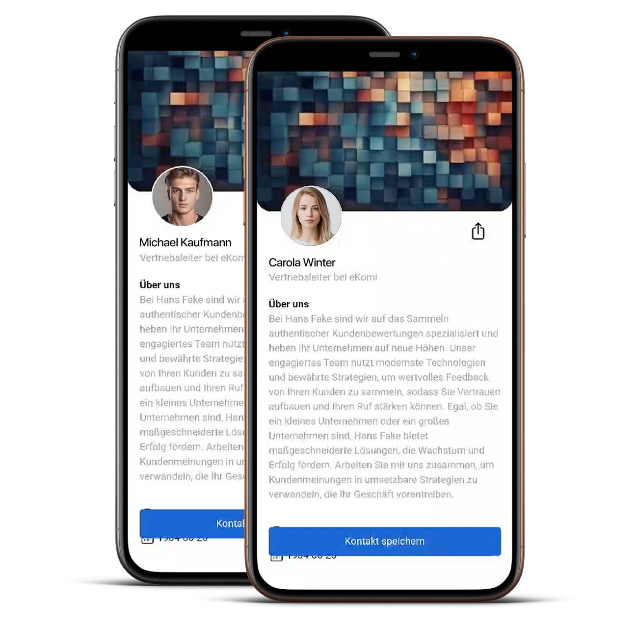 Mobile profiles of Michael Kaufmann and Carola Winter for Truzzer website.
