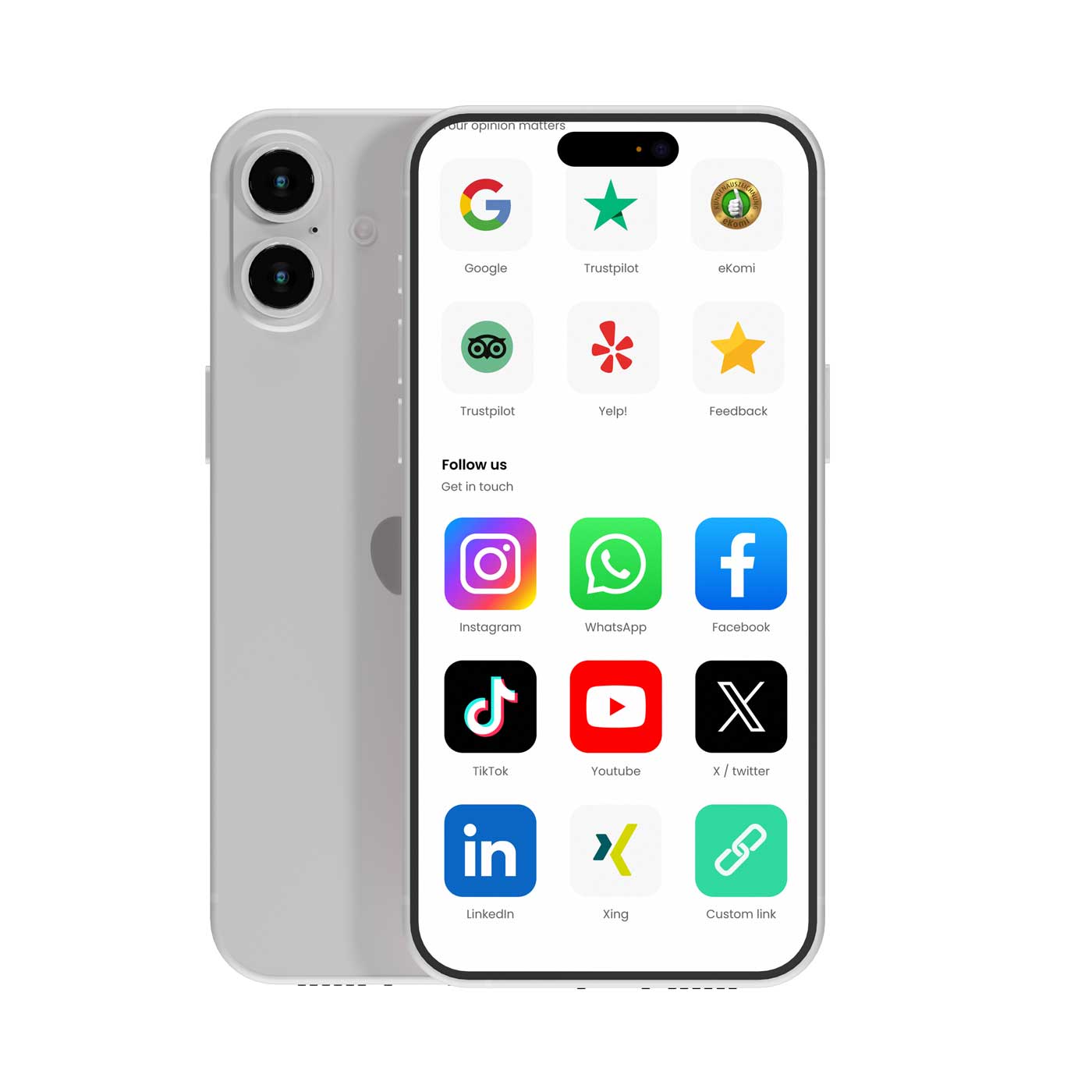 Smartphone with social media app icons including Instagram, WhatsApp, Facebook, TikTok, YouTube, Lin.